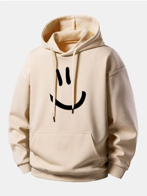 Smiley Face Print Relax Fit Hoodie sold by Hoooyi