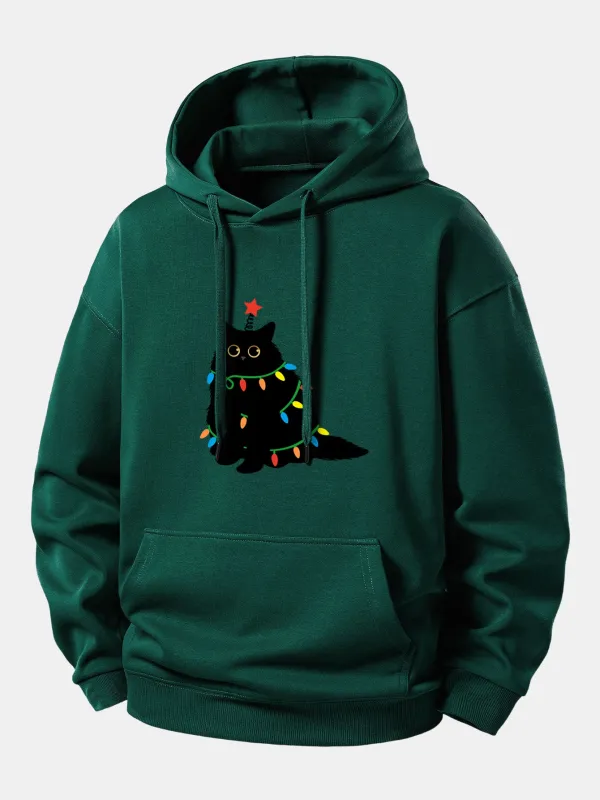 Colorful Light Black Cat Print Relax Fit Hoodie sold by Hoooyi