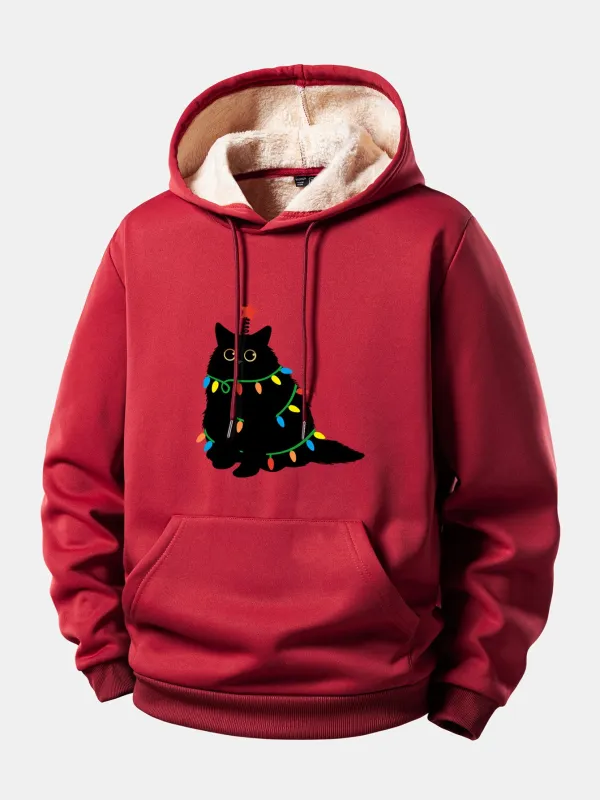 Colorful Light Black Cat Print Teddy Lined Hoodie sold by Hoooyi