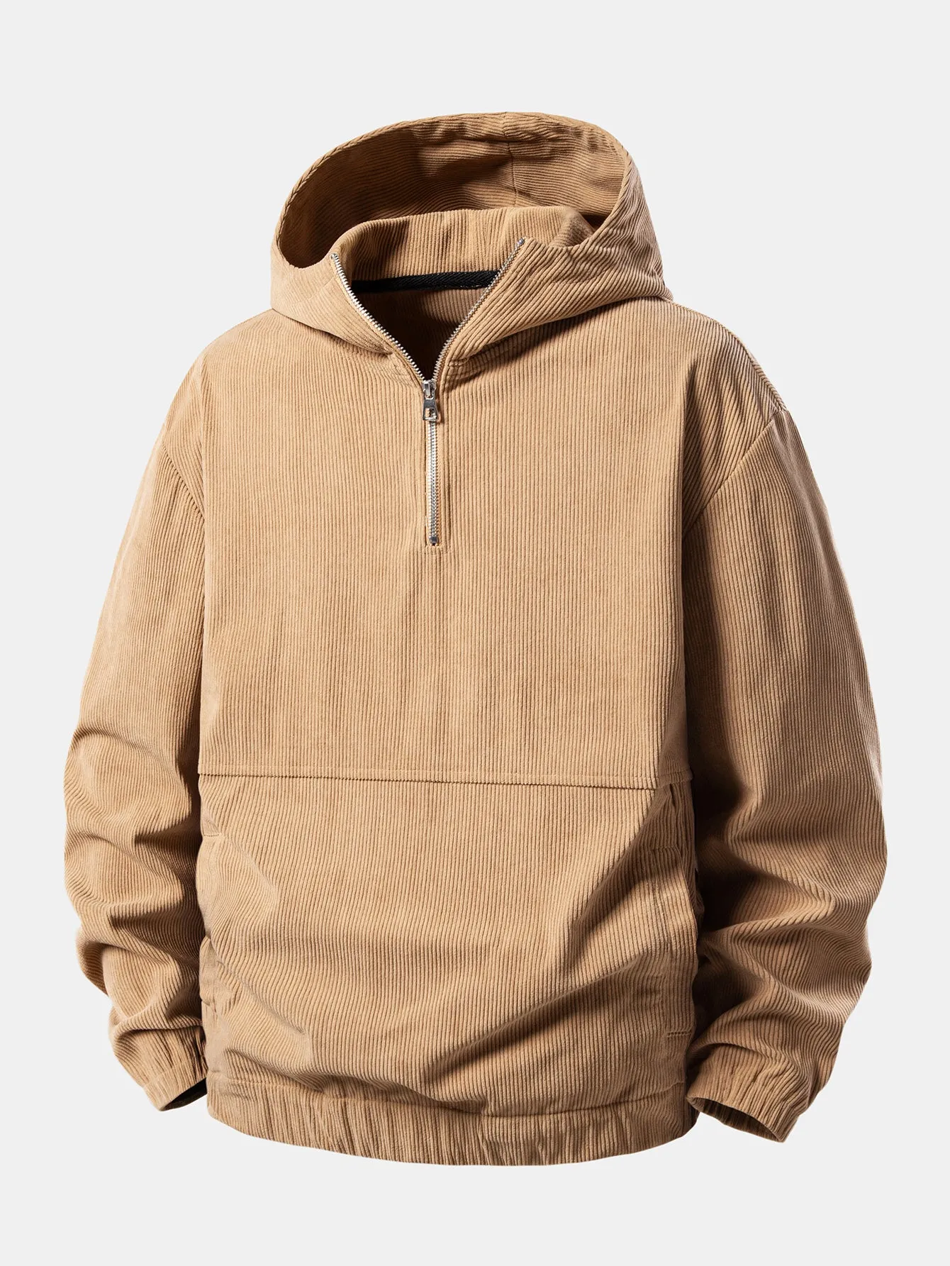 Relax Fit Corduroy Half-Zip Hooded Pullover & Straight Leg Corduroy Pants sold by Hoooyi product image thumbnail 4