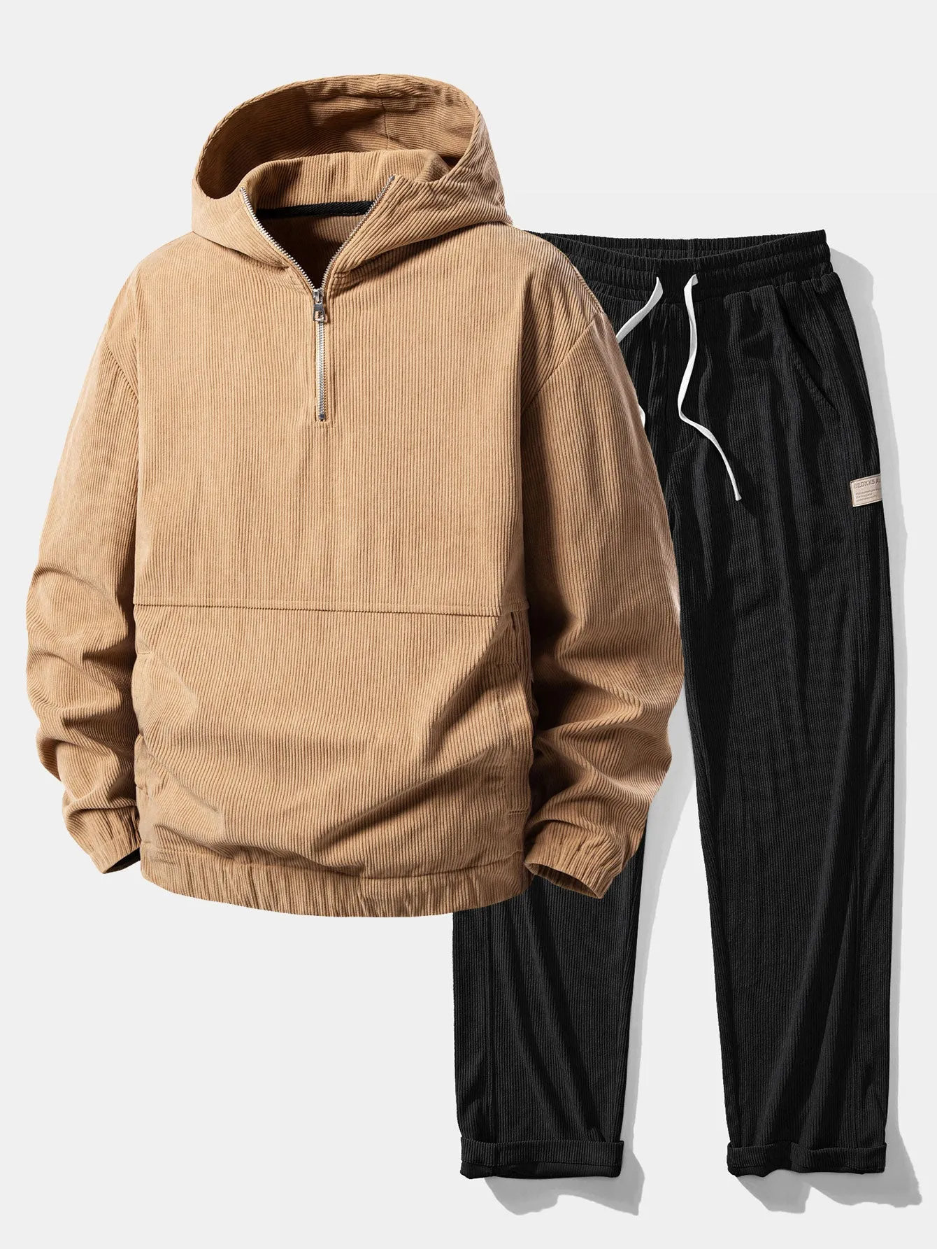 Relax Fit Corduroy Half-Zip Hooded Pullover & Straight Leg Corduroy Pants sold by Hoooyi product image thumbnail 3