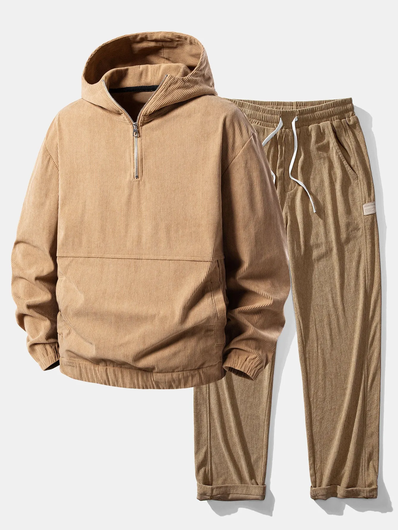 Relax Fit Corduroy Half-Zip Hooded Pullover & Straight Leg Corduroy Pants sold by Hoooyi product image thumbnail 2