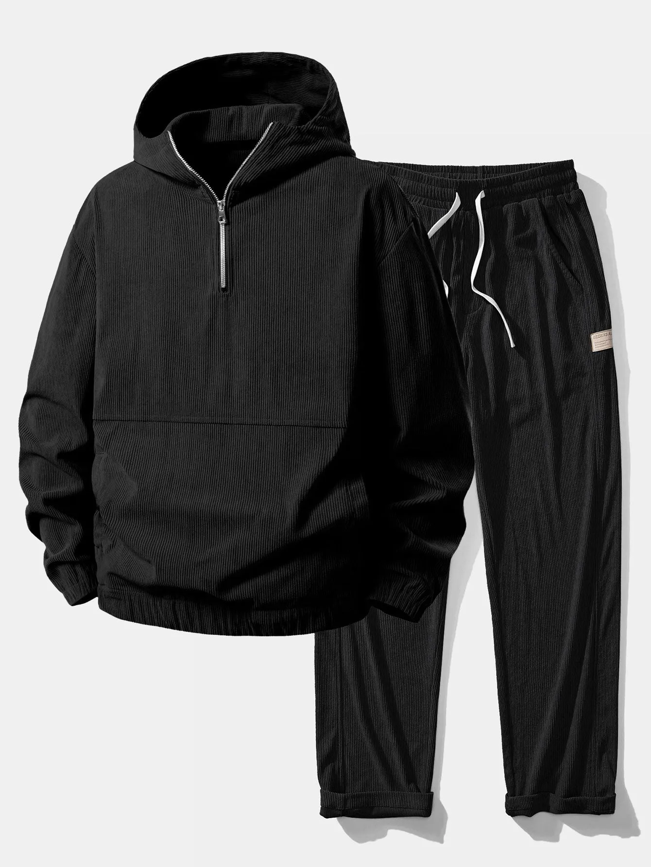 Relax Fit Corduroy Half-Zip Hooded Pullover & Straight Leg Corduroy Pants sold by Hoooyi