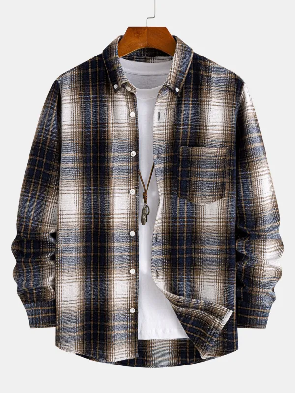 Flannel Plaid Cotton Button Up Shirt sold by Hoooyi