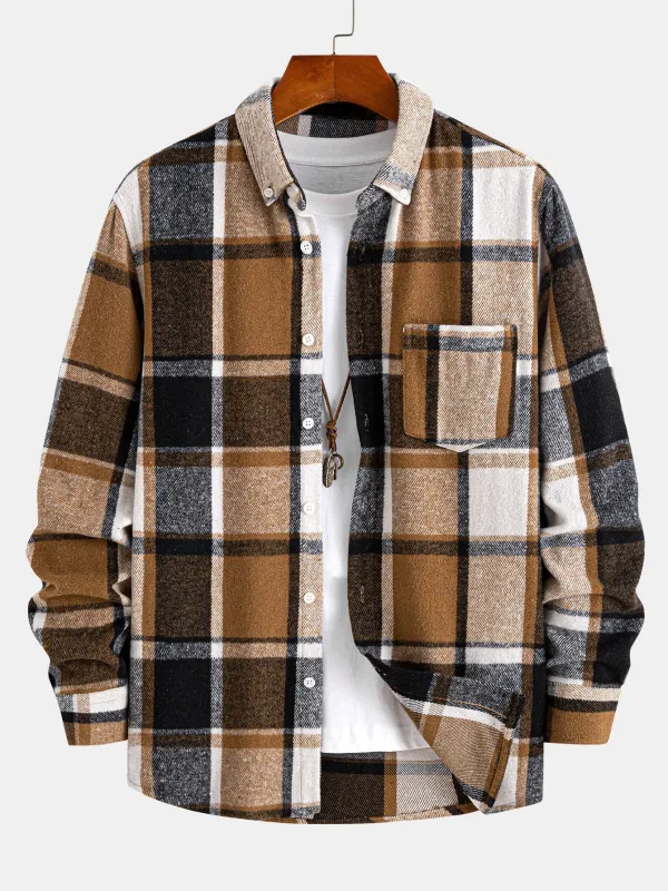 Flannel Plaid Cotton Button Up Shirt sold by Hoooyi