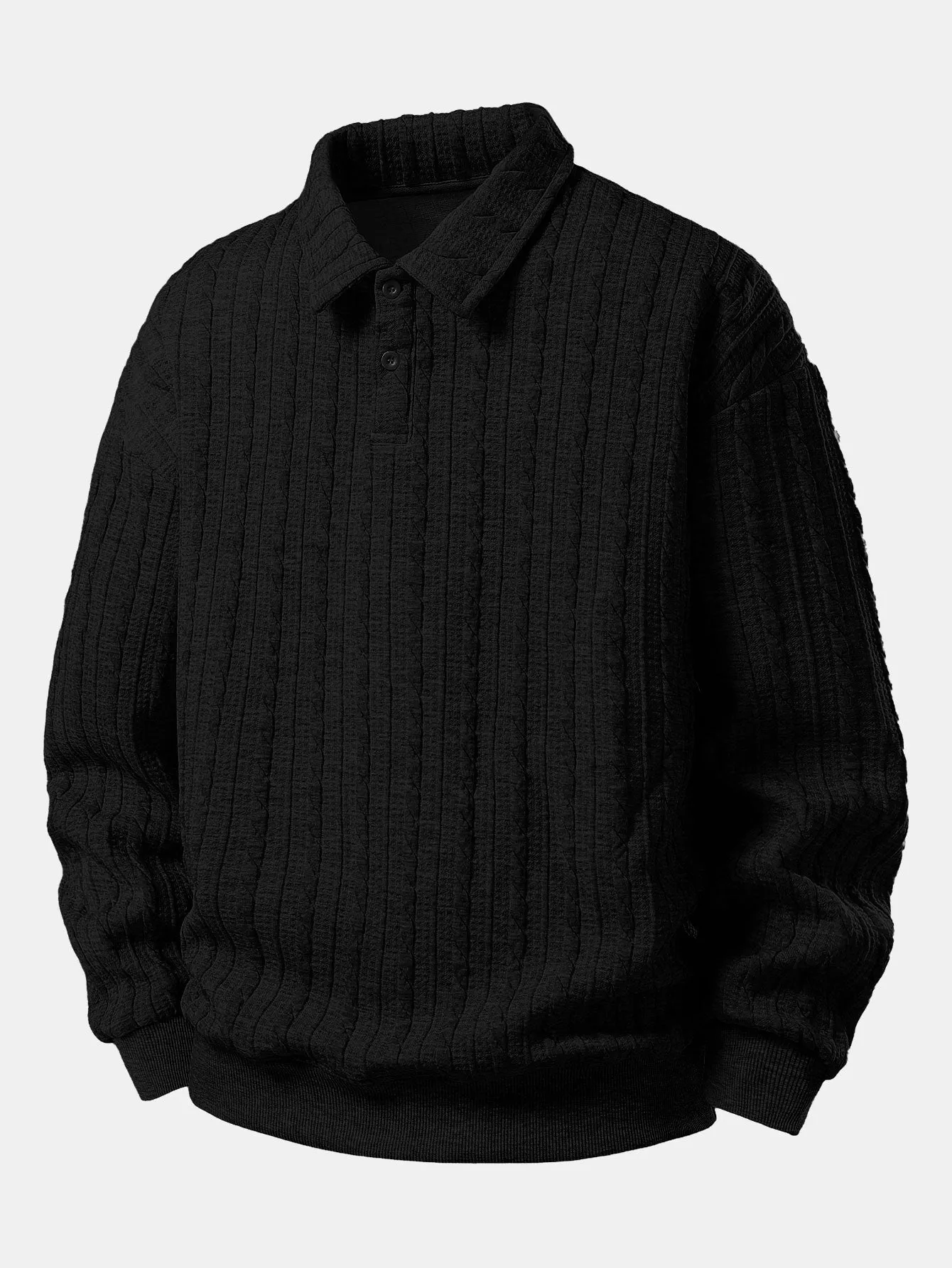 Relax Fit Twisted Jacquard Polo Sweatshirt sold by Hoooyi product image thumbnail 3