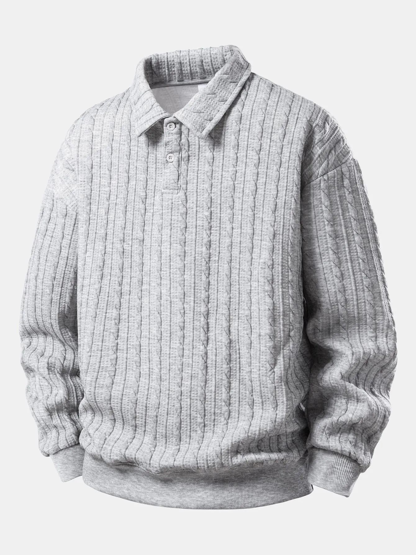 Relax Fit Twisted Jacquard Polo Sweatshirt sold by Hoooyi