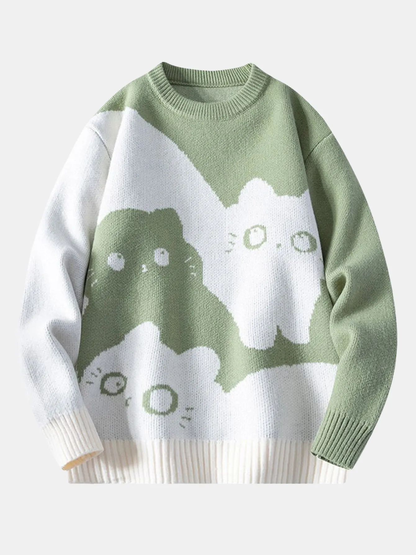 Color Block Cat Print Crew Neck Sweater sold by Hoooyi product image thumbnail 2
