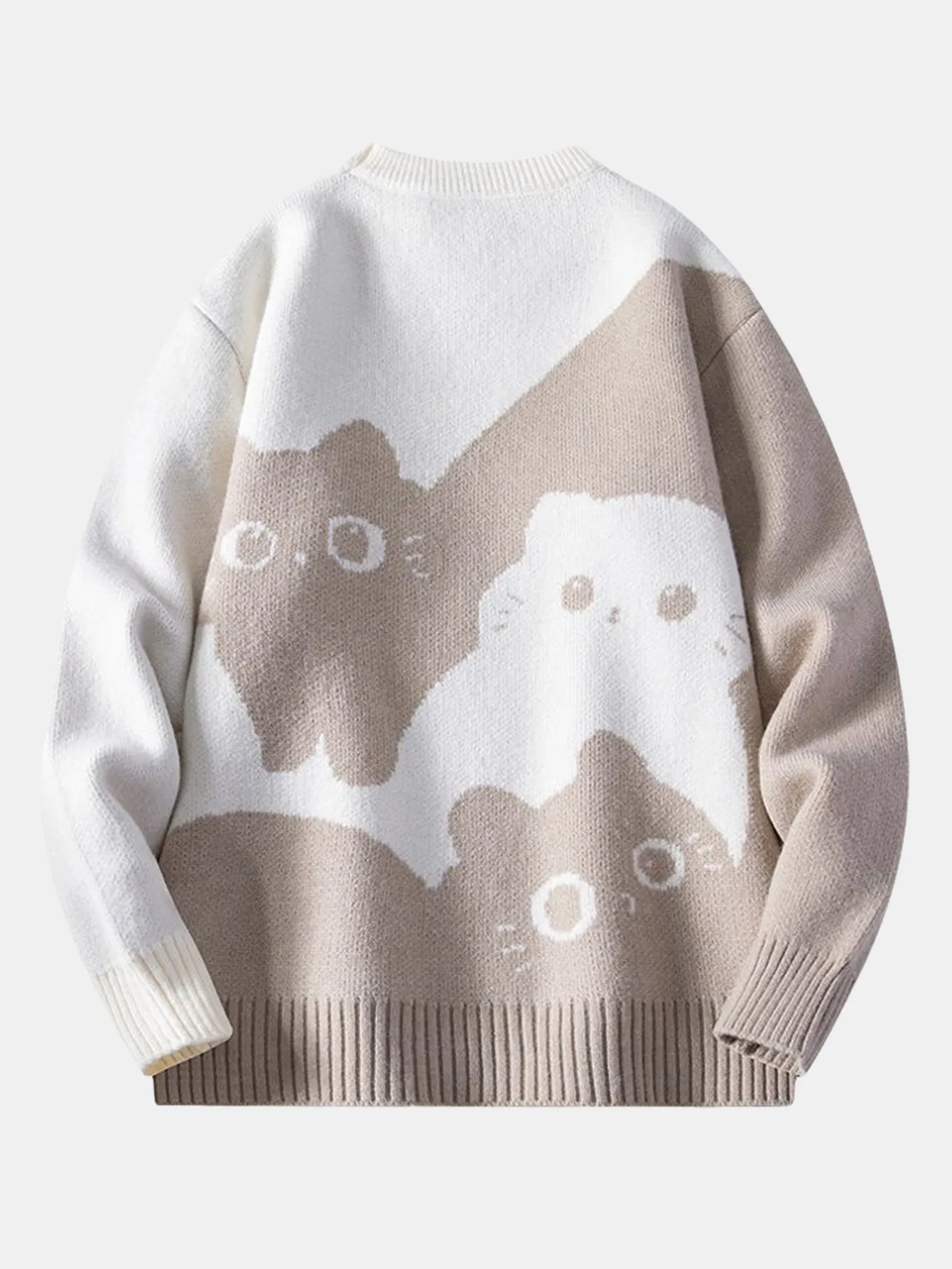 Color Block Cat Print Crew Neck Sweater sold by Hoooyi product image thumbnail 4