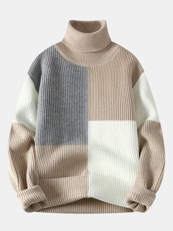 Color Block Turtle Neck Sweater sold by Hoooyi