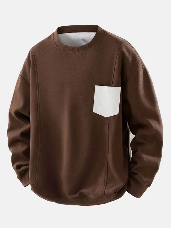 Relax Fit Contrast Pocket Sweatshirt sold by Hoooyi