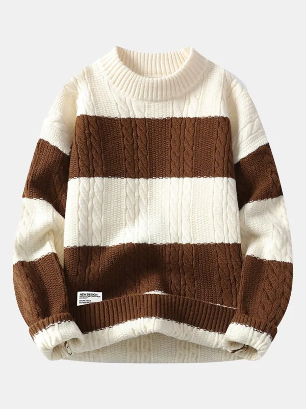 Striped Twist Jacquard Sweater sold by Hoooyi