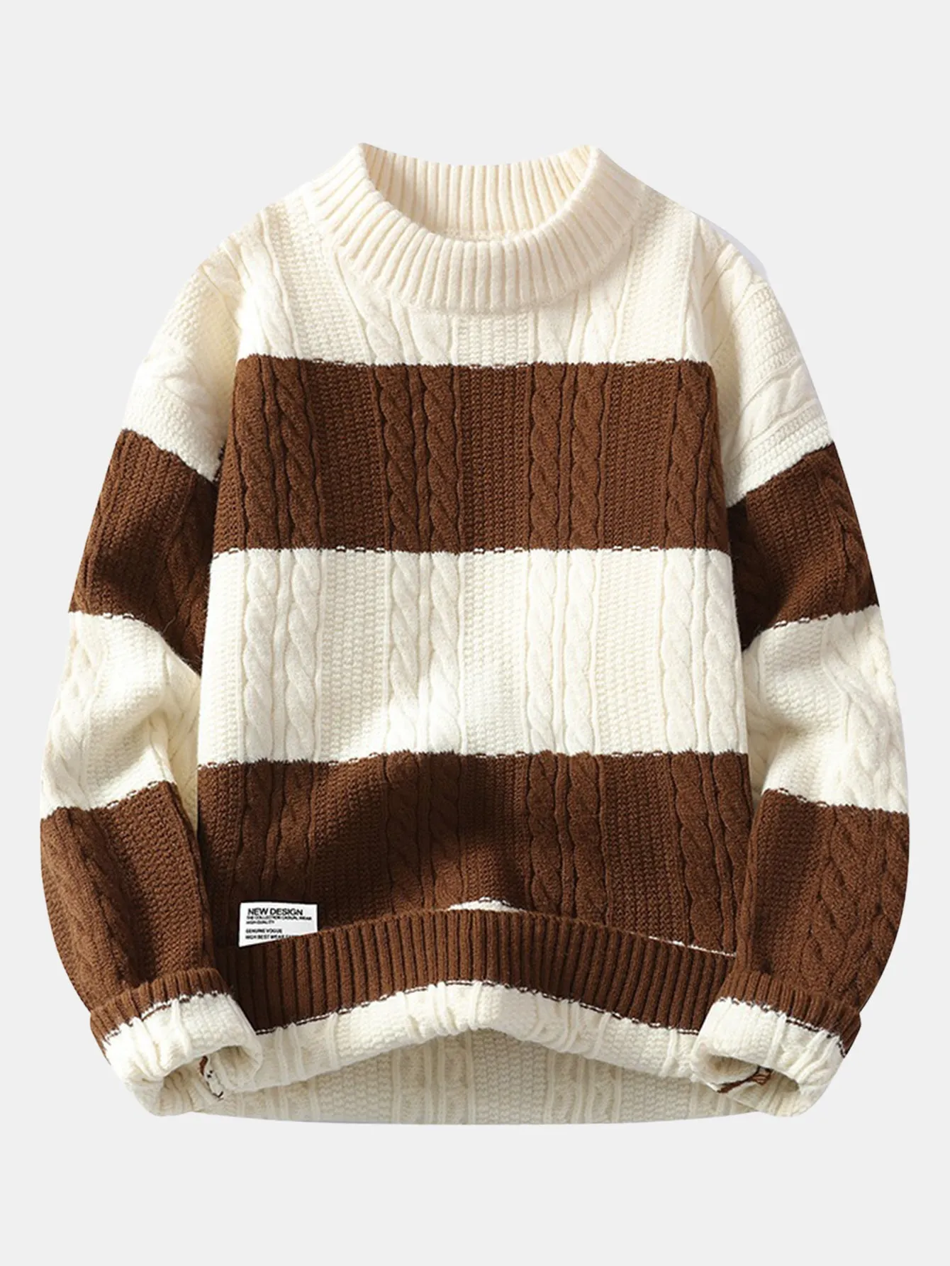 Striped Twist Jacquard Sweater sold by Hoooyi