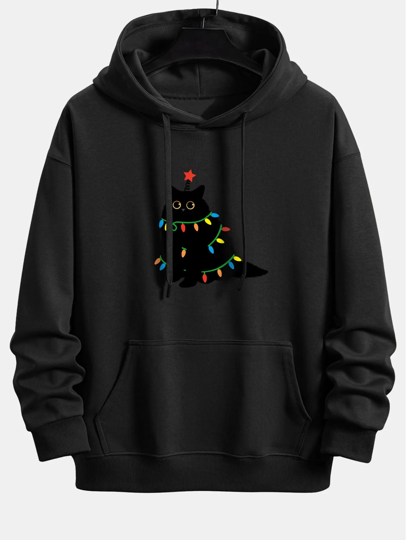 Colorful Light Black Cat Print Relax Fit Hoodie sold by Hoooyi product image thumbnail 5