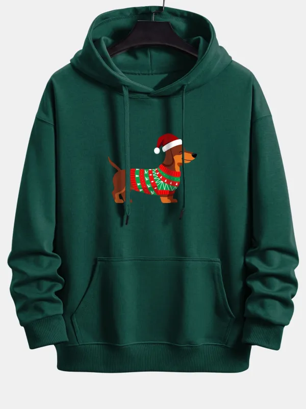 Christmas Dachshund Print Relax Fit Hoodie made by Hoooyi