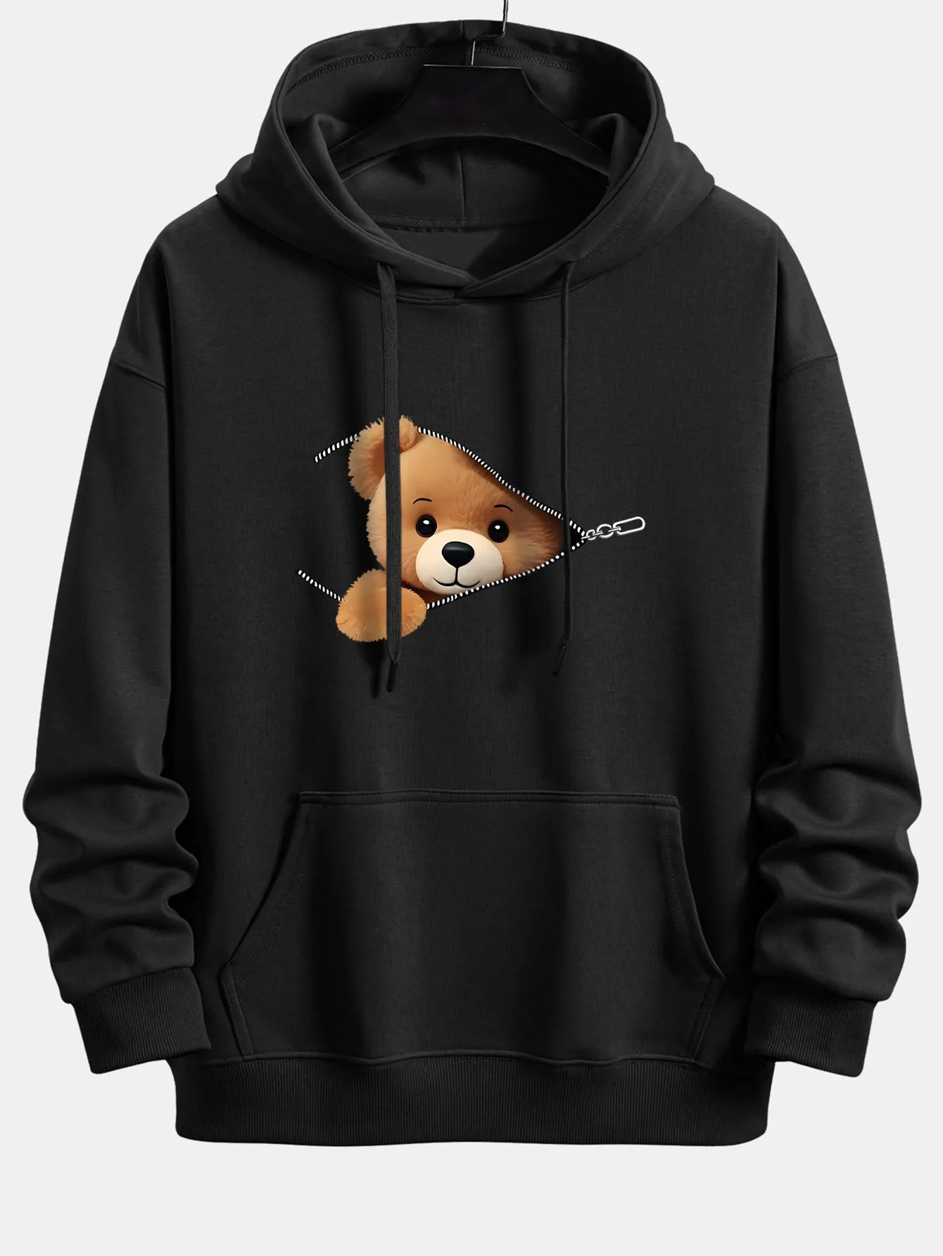 Zipper Bear Print Relax Fit Hoodie sold by Hoooyi