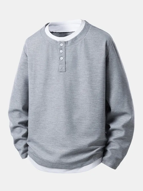 2 In 1 Henley Collar Waffle T-Shirt sold by Hoooyi