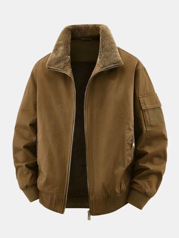 Teddy Lined Zip Up Chino Bomber Jacket sold by Hoooyi