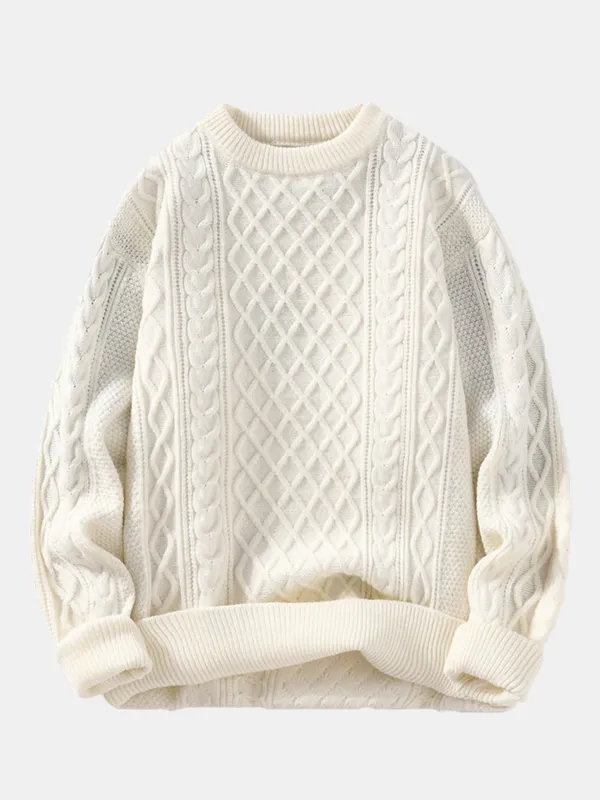 Geometric Jacquard Crew Neck Sweater sold by Hoooyi