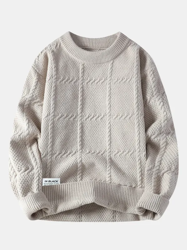 Plaid Crew Neck Knit Sweater sold by Hoooyi