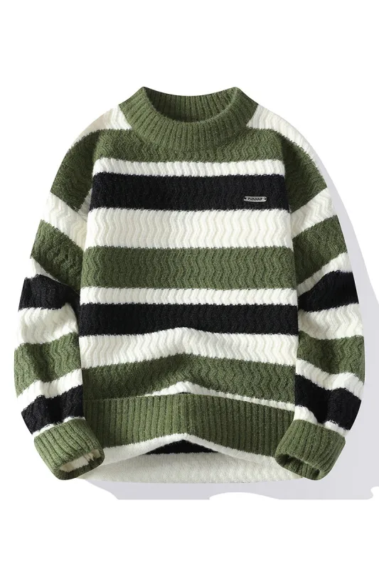 Striped Crew Neck Sweater sold by Hoooyi