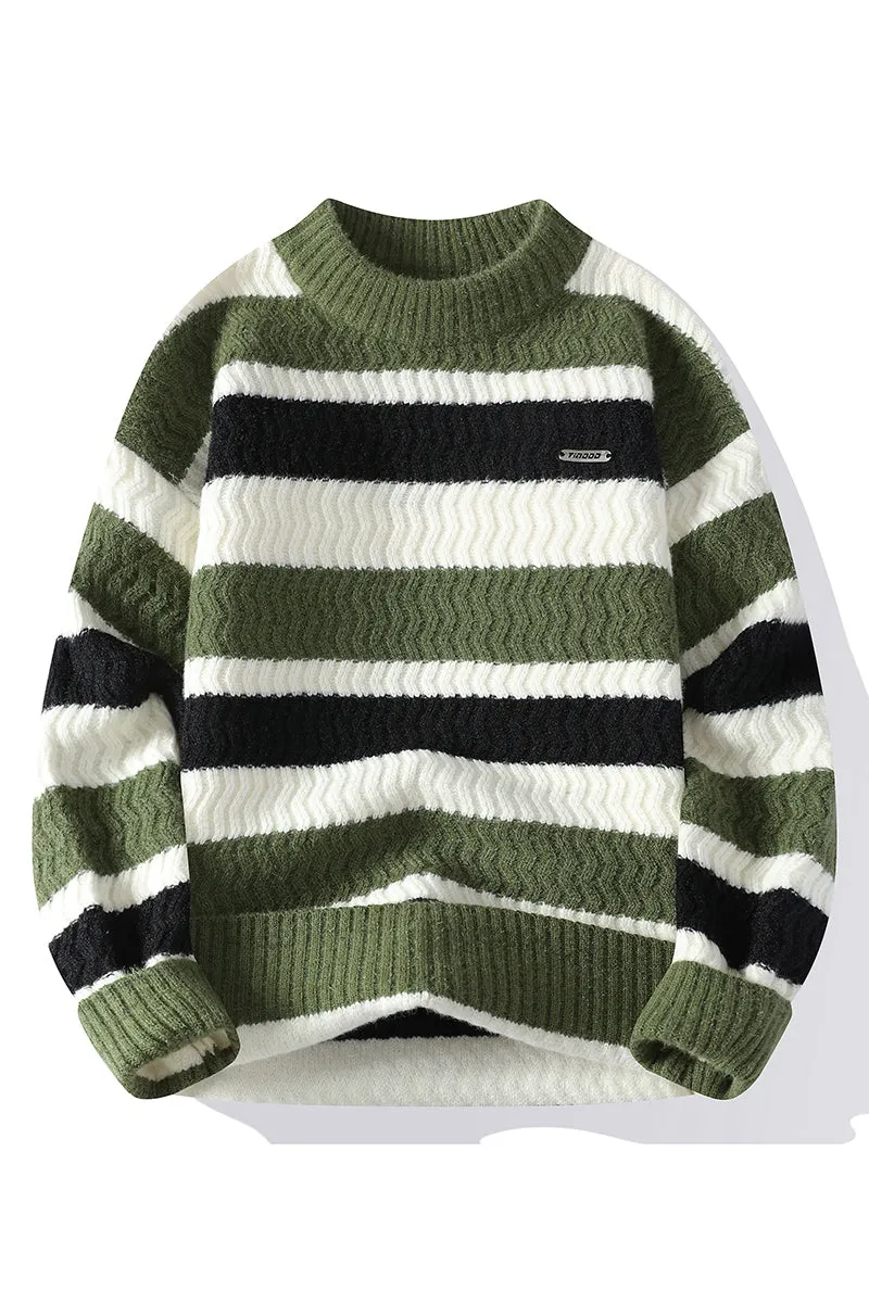 Striped Crew Neck Sweater sold by Hoooyi