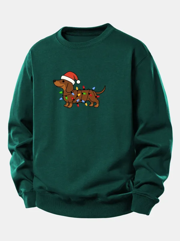 Christmas Colorful Light Dog Print Relax Fit Sweatshirt made by Hoooyi