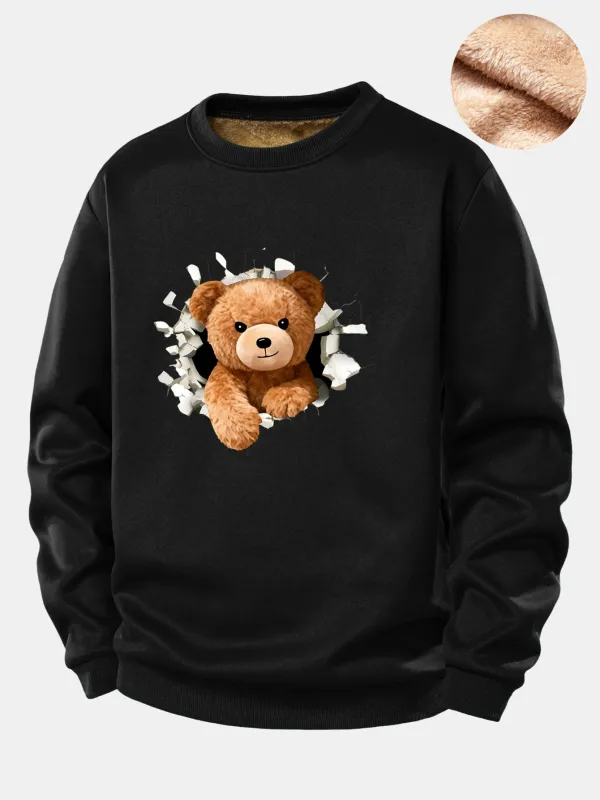 Teddy Bear Print Teddy Fleece Lined Sweatshirt sold by Hoooyi