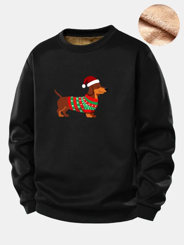 Christmas Dachshund Print Teddy Fleece Lined Sweatshirt made by Hoooyi