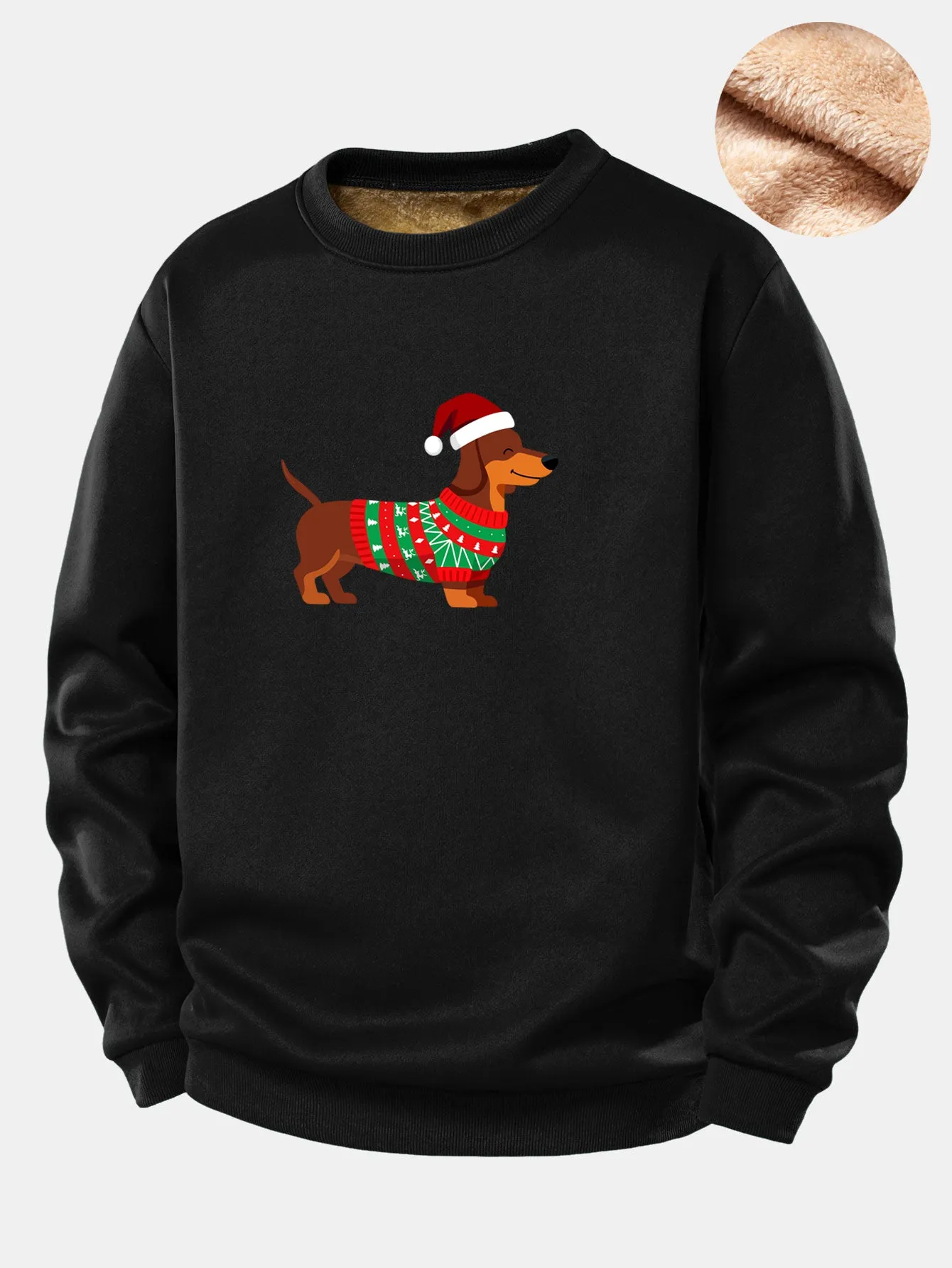 Christmas Dachshund Print Teddy Fleece Lined Sweatshirt sold by Hoooyi