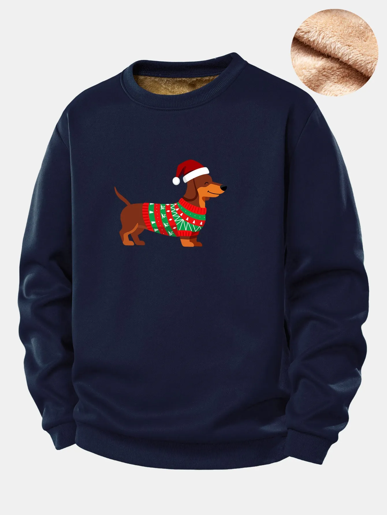 Christmas Dachshund Print Teddy Fleece Lined Sweatshirt sold by Hoooyi product image thumbnail 3