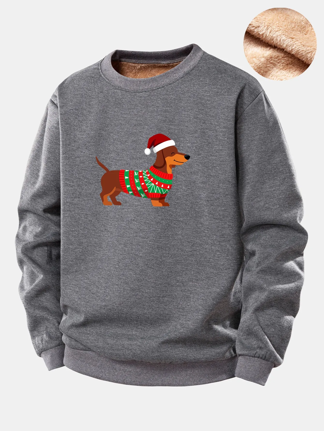 Christmas Dachshund Print Teddy Fleece Lined Sweatshirt sold by Hoooyi product image thumbnail 2