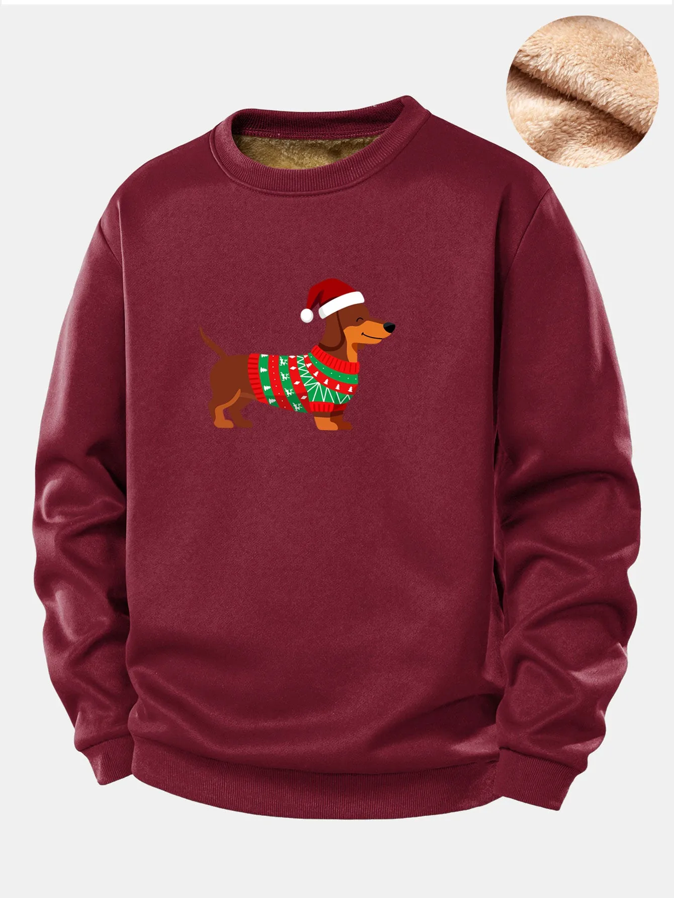 Christmas Dachshund Print Teddy Fleece Lined Sweatshirt sold by Hoooyi product image thumbnail 4