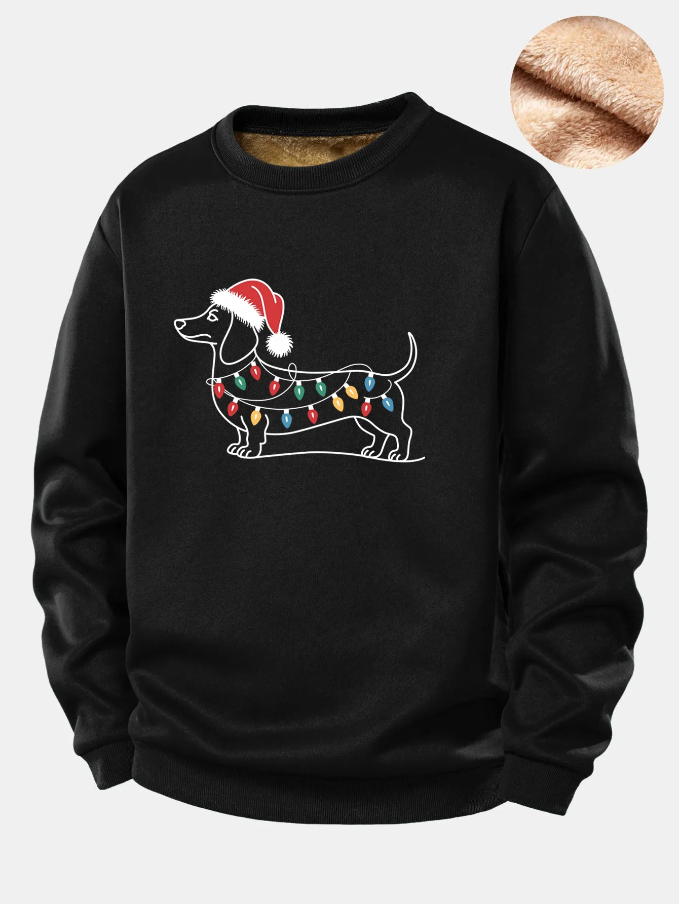 Christmas Light Dog Print Teddy Fleece Lined Sweatshirt sold by Hoooyi