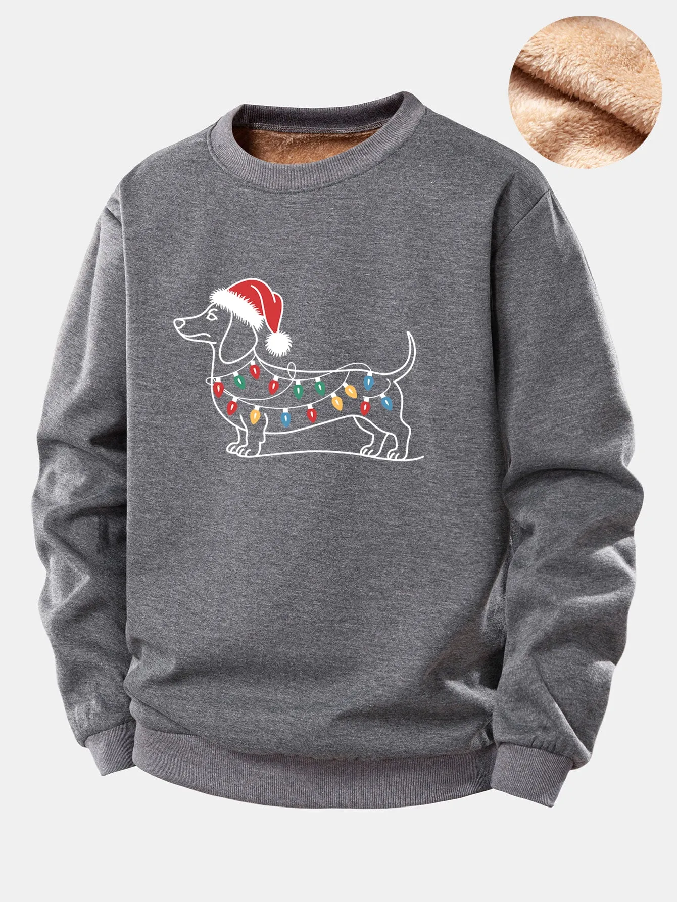 Christmas Light Dog Print Teddy Fleece Lined Sweatshirt sold by Hoooyi product image thumbnail 2