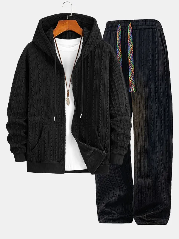 Relax Fit Twist Jacquard Zip Up Hoodie & Twisted Jacquard Straight Leg Pants sold by Hoooyi