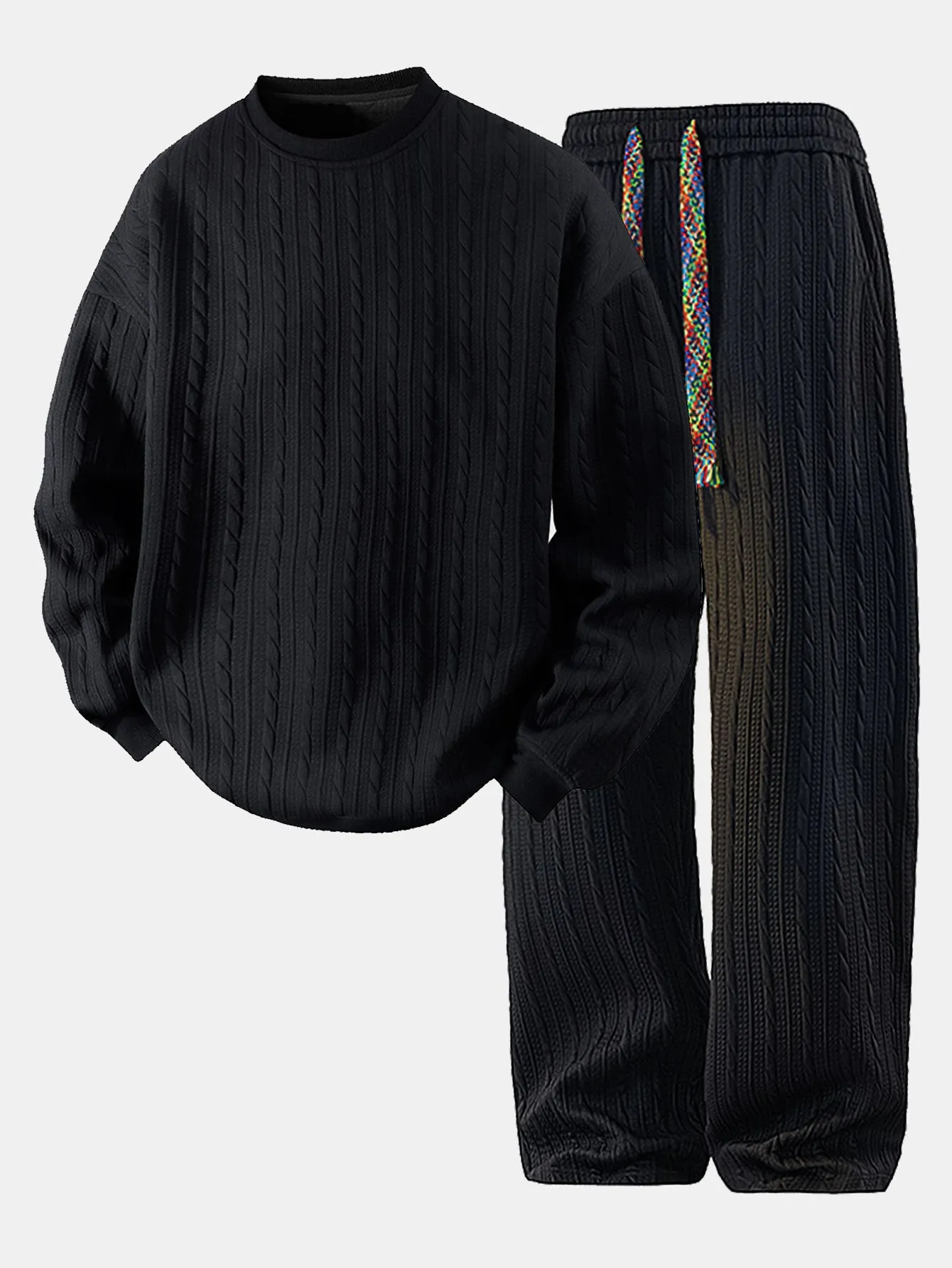 Relax Fit Twist Jacquard Crew Neck Sweatshirt & Twisted Jacquard Straight Leg Pants sold by Hoooyi product image thumbnail 3