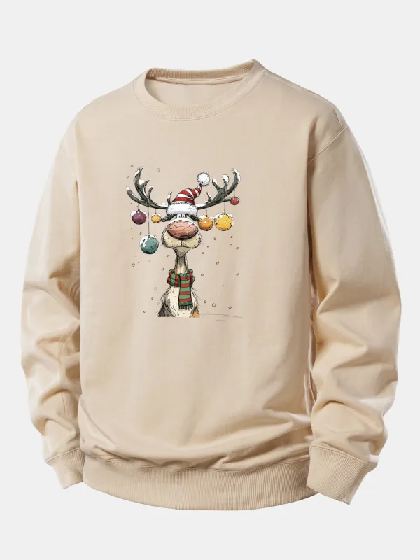 Christmas Light Reindeer Print Relax Fit Sweatshirt sold by Hoooyi