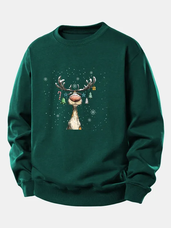 Christmas Light Reindeer Print Relax Fit Sweatshirt sold by Hoooyi