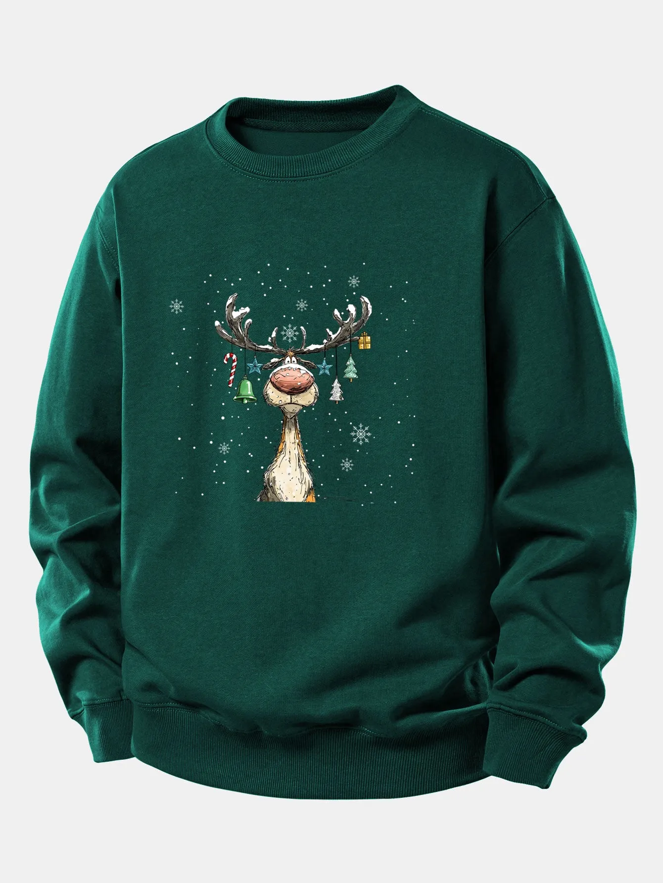 Christmas Light Reindeer Print Relax Fit Sweatshirt sold by Hoooyi