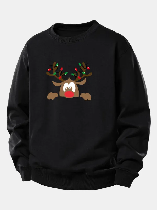 Christmas Reindeer Print Relax Fit Sweatshirt sold by Hoooyi