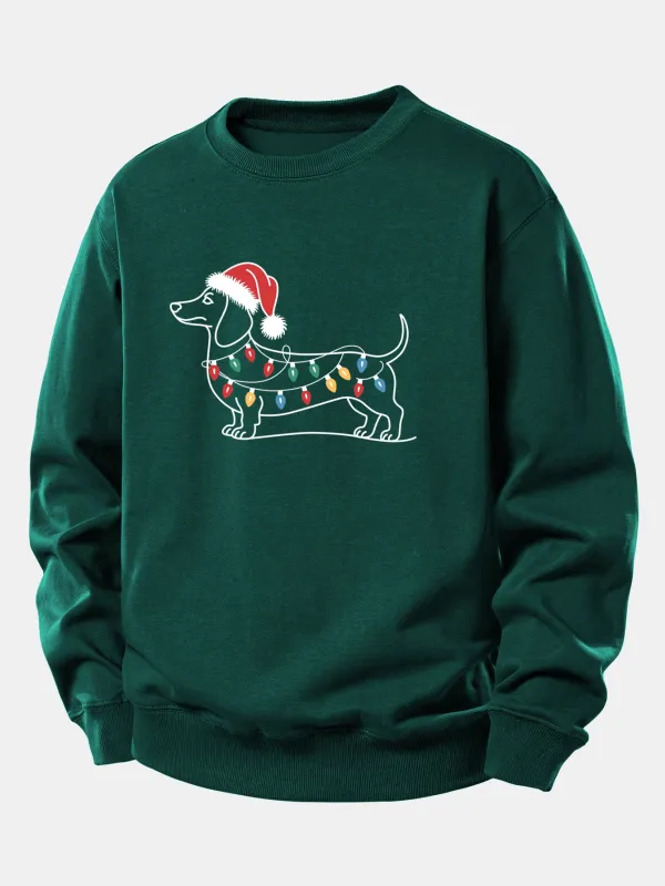 Christmas Light Dog Print Relax Fit Sweatshirt made by Hoooyi
