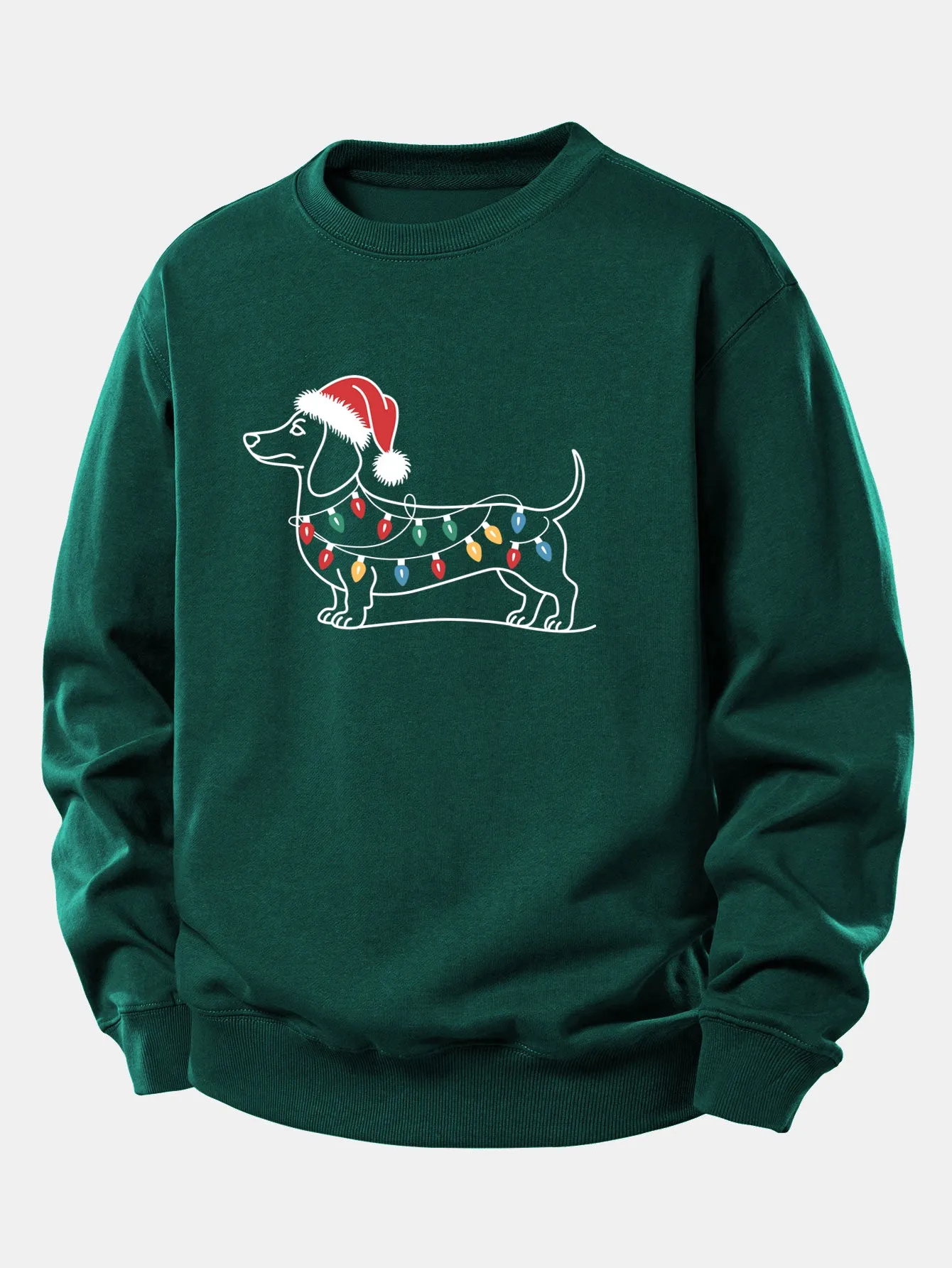 Christmas Light Dog Print Relax Fit Sweatshirt sold by Hoooyi