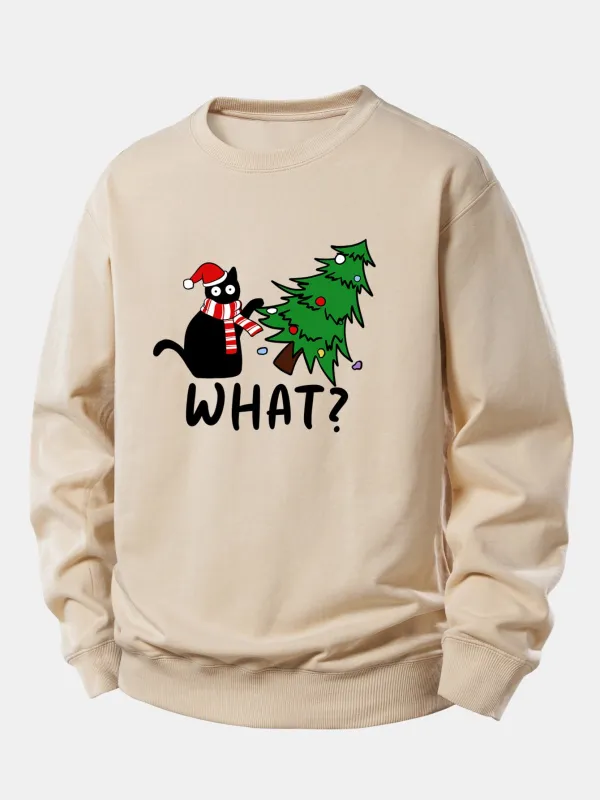 Christmas Naughty Cat Print Relax Fit Sweatshirt sold by Hoooyi