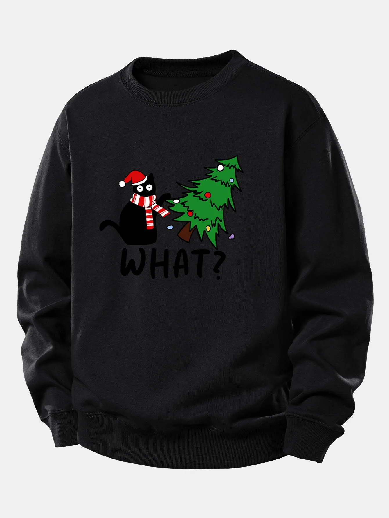 Christmas Naughty Cat Print Relax Fit Sweatshirt sold by Hoooyi product image thumbnail 5