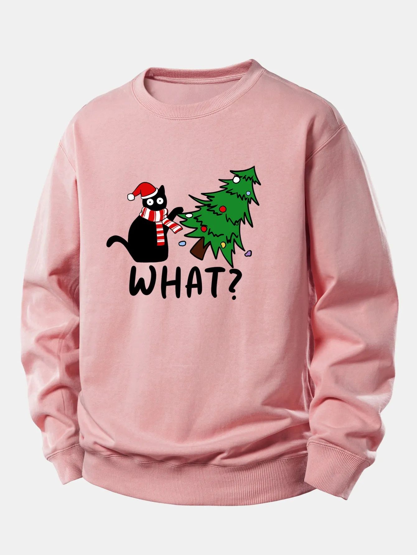 Christmas Naughty Cat Print Relax Fit Sweatshirt sold by Hoooyi product image thumbnail 2