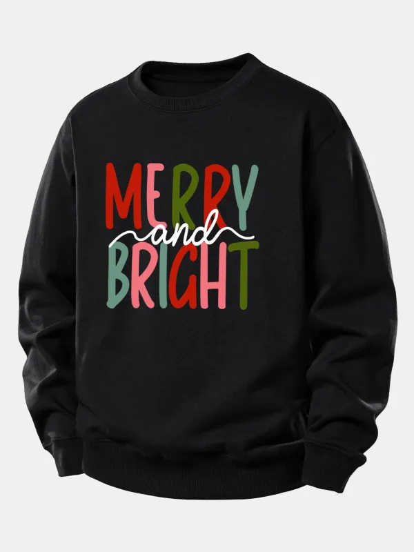 Merry And Bright Print Relax Fit Sweatshirt sold by Hoooyi
