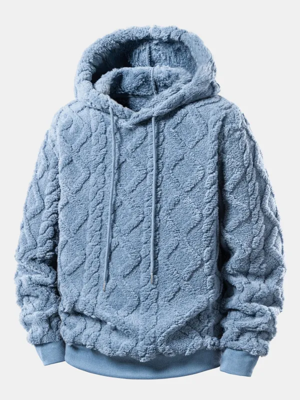 Relax Fit Geometric Jacquard Teddy Fleece Hoodie sold by Hoooyi
