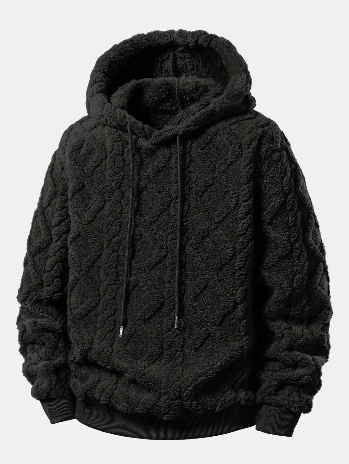 Relax Fit Geometric Jacquard Teddy Fleece Hoodie sold by Hoooyi product image thumbnail 5