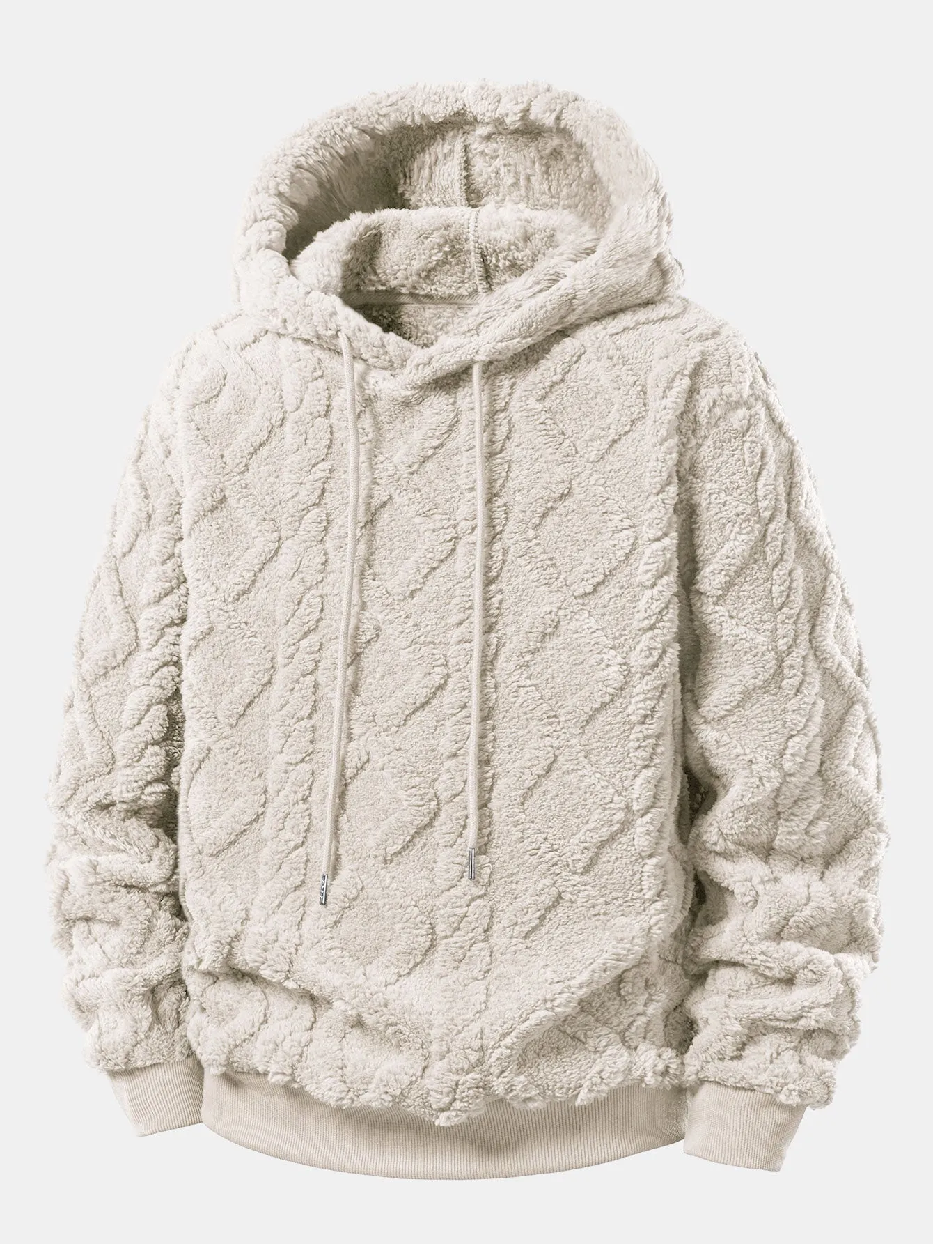 Relax Fit Geometric Jacquard Teddy Fleece Hoodie sold by Hoooyi product image thumbnail 3
